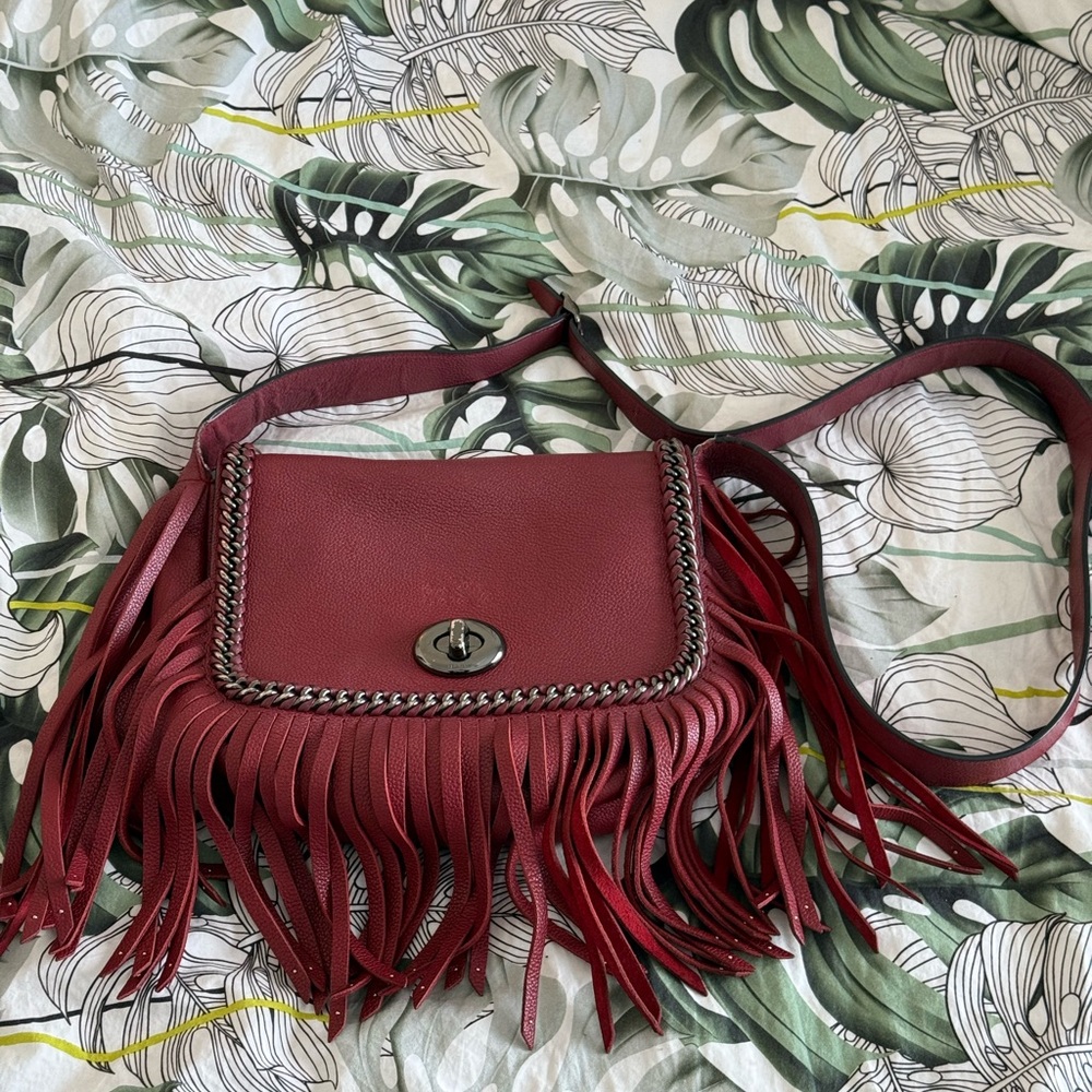 Coach Dakotah Fringe flap cross body red leather purse